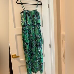 Tropical Floral Print Formal Maxi Dress